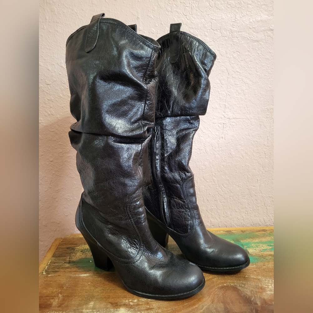 Steve Madden Womens 9 Black Slouchy Tall Boots 18 inches High 4 Inch Heel